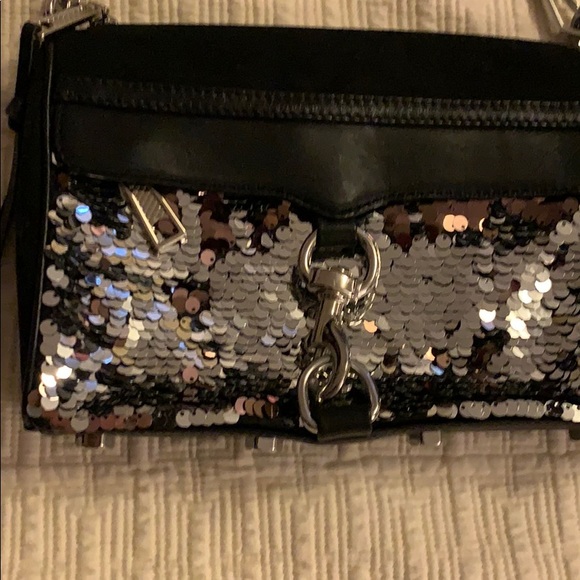 REBECCA MINKOFF BLACK LEATHER SILVER GLITTER BAG - Picture 2 of 7